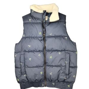 Floral Puffer Vest In Navy with Cream Collar By Universal Threads Womens XS